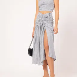 DressBerry Banker Striped Ruched Slit Detailed Co-ord Set-image-60