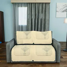 Aura Cream-Coloured 4 Pieces Cotton Sofa Cover-image-8