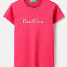United Colors of Benetton Girls Typography Printed Pure Cotton T-shirt-image-71
