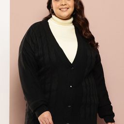 Sztori Plus Size Cable Knit Acrylic Cardigan-image-87