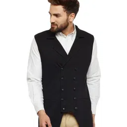 Hypernation Black Notched Lapel Slim Fit Waistcoat-82