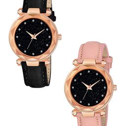 CSAMON Women Pack of 2 Embellished Analogue Watch GR379RG 12D BLK Vel PINK G L-image-87