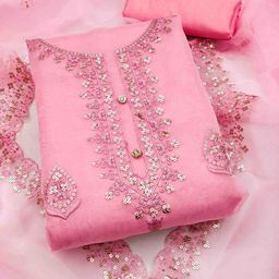DIVASTRI Floral Embroidered Sequinned Unstitched Dress Material-image-40