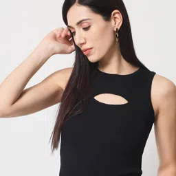 CHARMGAL Round Neck Ribbed Cut Out Eco Liva Modal Top-picture-10