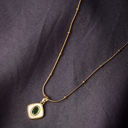 JEWELSCAPE Stainless Steel Gold-Plated Stones Studded Anti-Tarnish Square Pendant & Chain-image-38