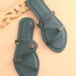 Earthy Touch Premium Ethnic Wear  Chappal Braided Design - Green-image-97