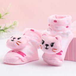 Cute Walk by Babyhug Sock Shoes With Kitty Applique - Peach-image-9