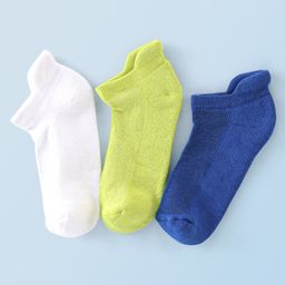 Honeyhap Premium Cotton Bamboo Ankle Length Terry Solid Socks Pack of 3 - Skydiver Bright White & Tendershoots-image-53
