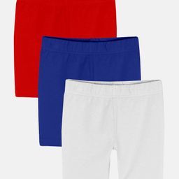 Kiddopanti Pack Of 3 Cycling Solid Shorts - Red Royal Blue & White-image-24