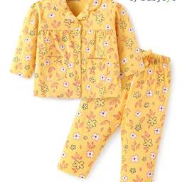 Babyoye Cotton Knit Full Sleeves Night Suit with Floral Print - Golden-picture-29