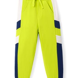 Honeyhap 100% Cotton Knit Full Length Colour Block Lounge Pant - Neon Green-6