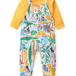 Babyhug Cotton Knit Koala Bear Printed Dungaree with Full Sleeves T-Shirt - Yellow & White-image-44