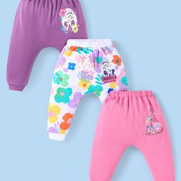 Babyhug Disney Interlock Knit Full Length Diaper Leggings With Cinderella Graphics Pack of 3 - Purple White & Pink-picture-14
