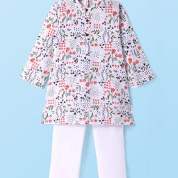 Babyhug Full Sleeves Cotton Woven Kurta with Floral Print and Payjama Set - White-image-43