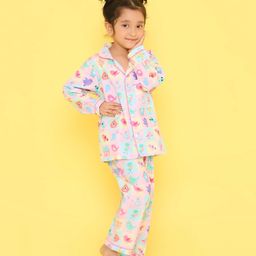 Knitting Doodles Pure Cotton Woven Full Sleeves Birds Printed Coordinating Shirt & Pajama Set - Pink-image-85