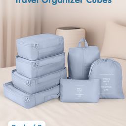 Packing Cubes 7 Pieces Travel Luggage Packing Organizers Set with Toiletry Bag - Grey-24