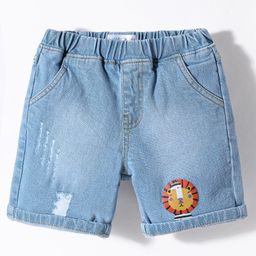 Mark & Mia Cotton Lycra Denim Knee Length Shorts With Lion Print - Blue-image-38