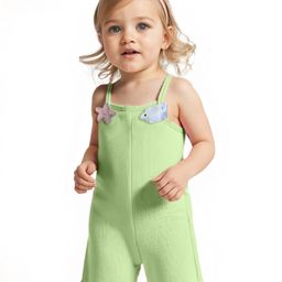 Little Kangaroos Cotton Woven Sleeveless Solid Color Jumpsuit with Star Fish Applique - Limegreen-image-46
