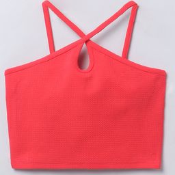 Taffykids Sleeveless Textured Cut Out Detailed Crop Top - Red-image-41