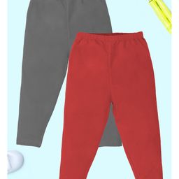 Kiddopanti Cotton Lycra Pack Of 2 Solid Capris - Grey & Red-image-36