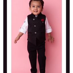 LITTLE COLLARS Blended Full Sleeves Floral Embroidered 3 Piece Party Suit Set - Navy Blue-image-88