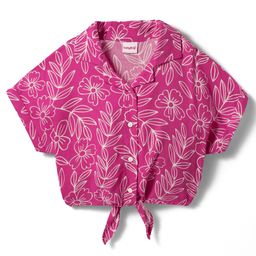 Babyhug Woven Half Sleeves Knotted Top with Floral Print - Dark Pink-image-49