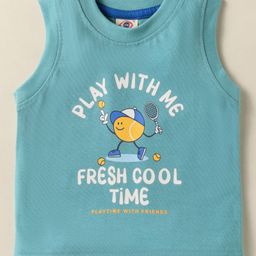 Zero Sinker Knit Sleeveless Vest With Play With Me Text Print - Turquoise-picture-12