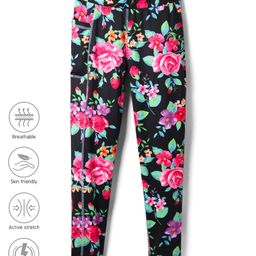 Pine Active Knit Full Length Super Stretch Leggings with Floral Print - Black-image-41