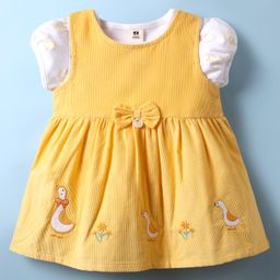 ToffyHouse Interlock Knit Frock & Half Sleeves Inner Tee With Duck Print & Embroidery - Yellow & White-image-32