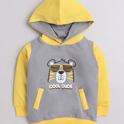 BUMZEE Fleece Knit Full Sleeves Lion Printed Hooded Sweatshirt - Grey & Yellow-image-22