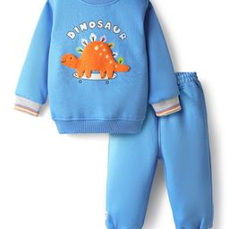 Little Kangaroos Knit Full Sleeves Winter Wear Sweatshirt & Lounge Pant Set with Dino Embroidery - Light Blue-picture-19