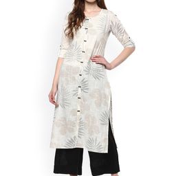KALINI Floral Foil Printed Pure Cotton Straight Kurta-image-83
