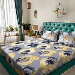 HOSTA HOMES Grey & Yellow Geometric 300 TC Queen Bedsheet with 2 Pillow Covers-image-69