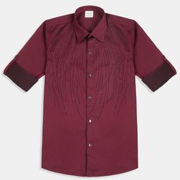 CHARCHIT Boys Solid Spread Collar Cotton Party Shirt-image-5