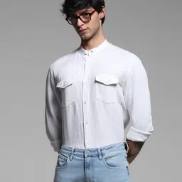 Jack & Jones Men Band Collar Solid Casual Shirt-image-29