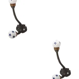 IndianShelf White and Blue 2 Pieces Star Printed Ceramic Wall Hooks-image-102