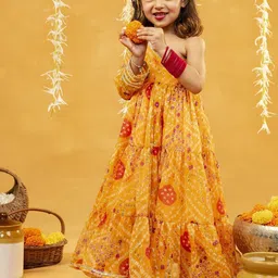 Jilmil Girls Floral Print One Shoulder Georgette Maxi Dress-57