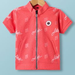 Dapper Dudes Half Sleeves Abstract Printed Jacket With Typographic Printed Tee - Red image 4