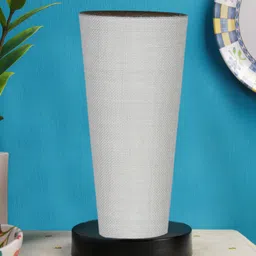 Devansh White Jute Cylinder Table Lamps With Black Round Wood Base-image-44