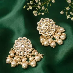 Zaveri Pearls Gold Tone Kundan & Pearls Wedding Collection Drop Earrings-ZPFK10097 image 1