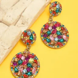 Zaveri Pearls Multicolor Crystal Shine Stones Studded Party Bling Drop Earrings-ZPFK10189 image 1