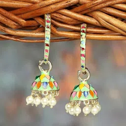 Zaveri Pearls Multicolor Enamel Ethnic Style Jhumki Earring-ZPFK16466 image 1