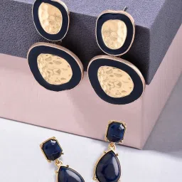 Zaveri Pearls Set of 2 Black & Gold Tone Enamel Contemporary Drop Earring-ZPFK16884 image 1