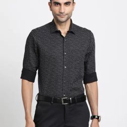 Turtle Black Cotton Slim Fit Printed Shirt-image-69