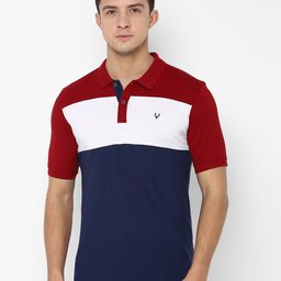 Allen Solly Men Navy Blue Colourblocked Polo Collar Slim Fit T-shirt-image-37