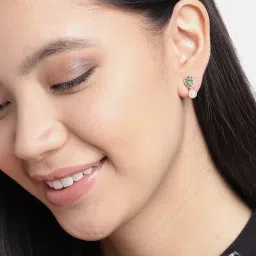 Zaveri Pearls Green Cubic Zirconia & Pearl Contemporary Brass Stud Earrings - ZPFK9511 image 1