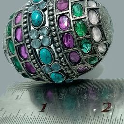 gurjari jewellers Silver-Plated Stone-Studded Adjustable Finger Ring-image-40