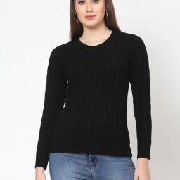 Kalt Black Acrylic Solid Sweaters-image-84
