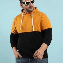 Instafab Plus Multicolored Cotton Regular fit Colour Block Plus Size Hooded Sweatshirt image 1