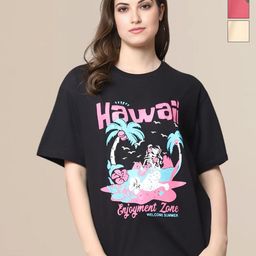 Mast & Harbour Pack Of 3 Typography Printed Round Neck Cotton Oversized T-shirt-image-43